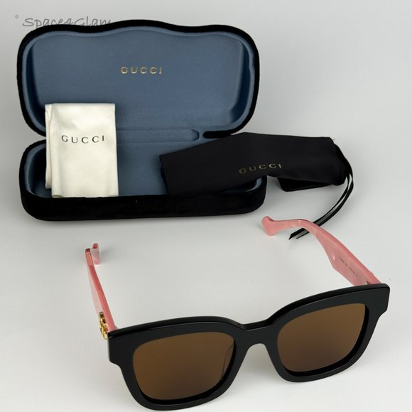 NEW Gucci GG0998S 005 Black Pink Pearl Temples Brown Square Women Sunglasses - Picture 4 of 11